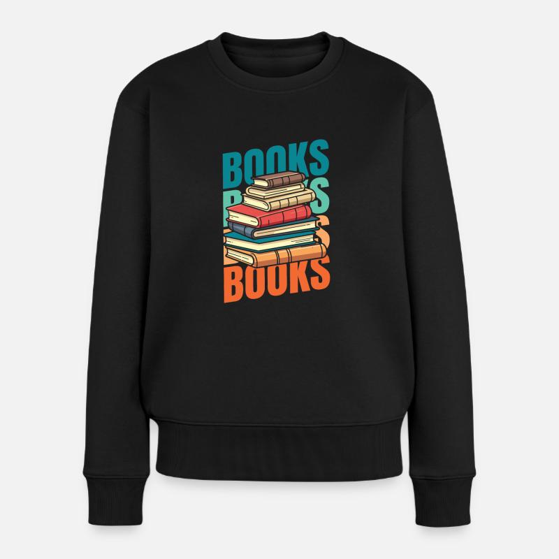 Buch Leseratte Bücherwurm - Frauen Premium Bio Pullover - Schwarz
