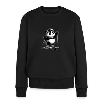 Cute Skier Panda - Frauen Premium Bio Pullover - Schwarz - Vorne - Julia (174cm)