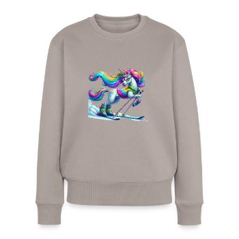 Cute Skier Unicorn - Frauen Premium Bio Pullover - Taupe - Vorne - Julia (174cm)