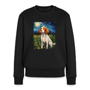 Brittany Spaniel Chien Nuit étoilée Peinture - Pull Premium bio Femme - noir - Devant - Julia (174cm)