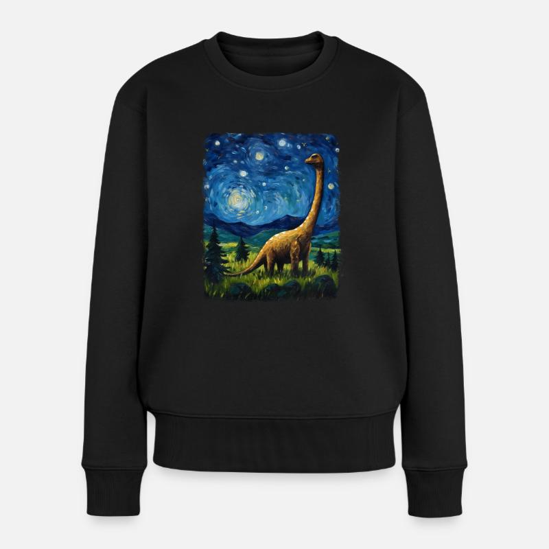 Brontosaurus Dinosaurier Sternennacht Gemälde - Frauen Premium Bio Pullover - Schwarz
