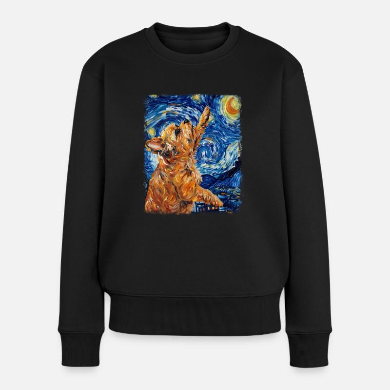 Brüsseler Griffon Hund Sternennacht Gemälde - Frauen Premium Bio Pullover - Schwarz