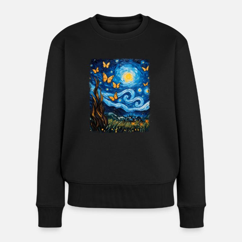Schmetterling Schmetterlinge Insekt Sternennacht M - Frauen Premium Bio Pullover - Schwarz