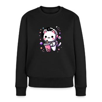 Kawaii Cat Astronaut Bubble Tea in Space - Women's Premium Organic Jumper - black - Front - Julia (174cm)