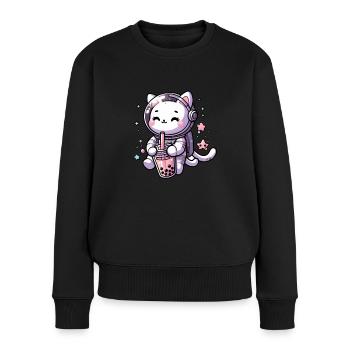 Kawaii Cat Astronaut Bubble Tea in Space - Women's Premium Organic Jumper - black - Front - Julia (174cm)