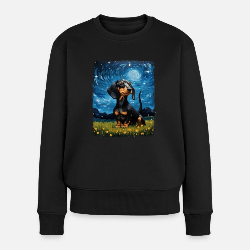 Dackel Hund Sternennacht Gemälde - Frauen Premium Bio Pullover - Schwarz