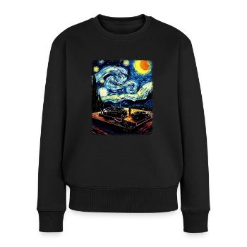 Dj Disc Jockey Plattenspieler Sternennacht Malerei - Frauen Premium Bio Pullover - Schwarz - Vorne - Julia (174cm)