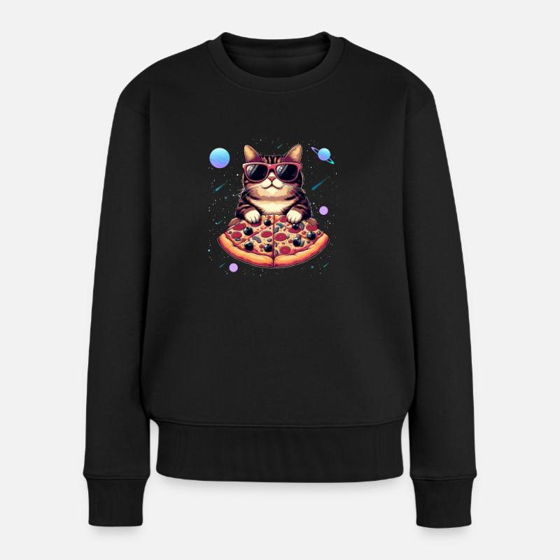 coole Weltraum Katze mit Sonnenbrille - Frauen Premium Bio Pullover - Schwarz