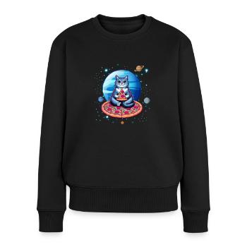 coole Weltraum Katze mit Sonnenbrille - Frauen Premium Bio Pullover - Schwarz - Vorne - Julia (174cm)
