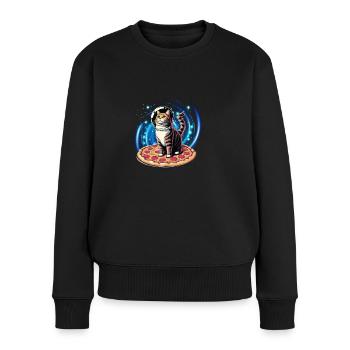 Space Cat Pizza Funny Kitten - Women's Premium Organic Jumper - black - Front - Julia (174cm)