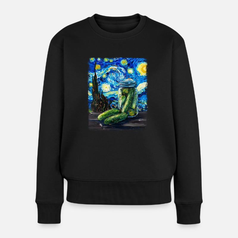 Gurke Gurke Dill Sternennacht Malerei - Frauen Premium Bio Pullover - Schwarz