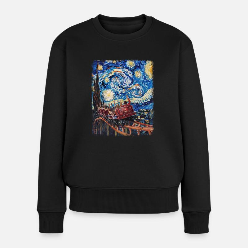 Achterbahn Vergnügungspark Sternennacht Malerei - Frauen Premium Bio Pullover - Schwarz