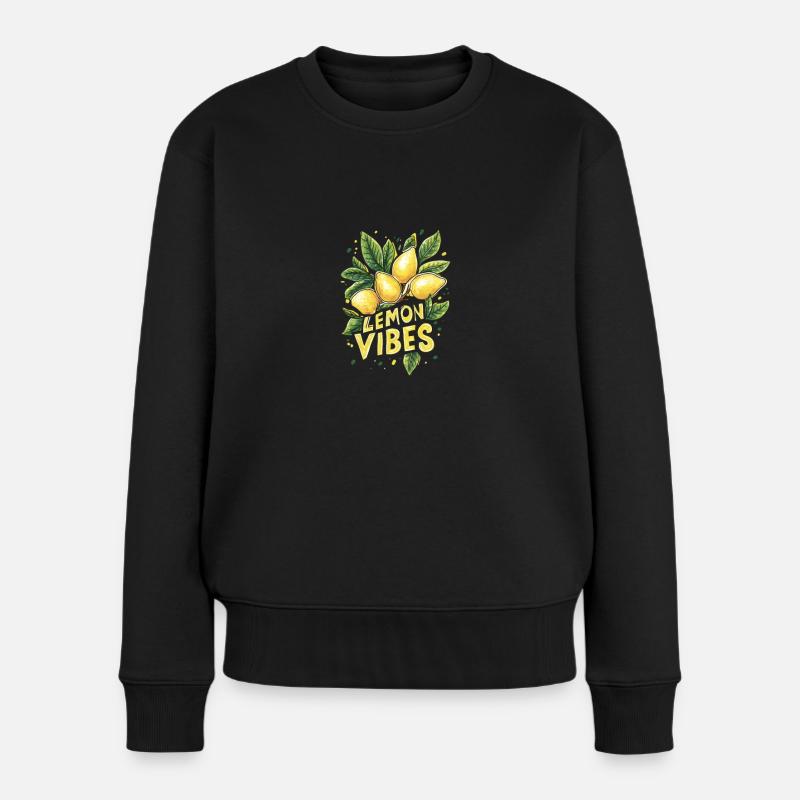 Zitrone mit Blätter und Zweig - Frauen Premium Bio Pullover - Schwarz