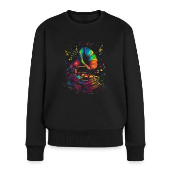 Grammophon Grammophon Alte Schule Phonograph Popar - Frauen Premium Bio Pullover - Schwarz - Vorne - Julia (174cm)