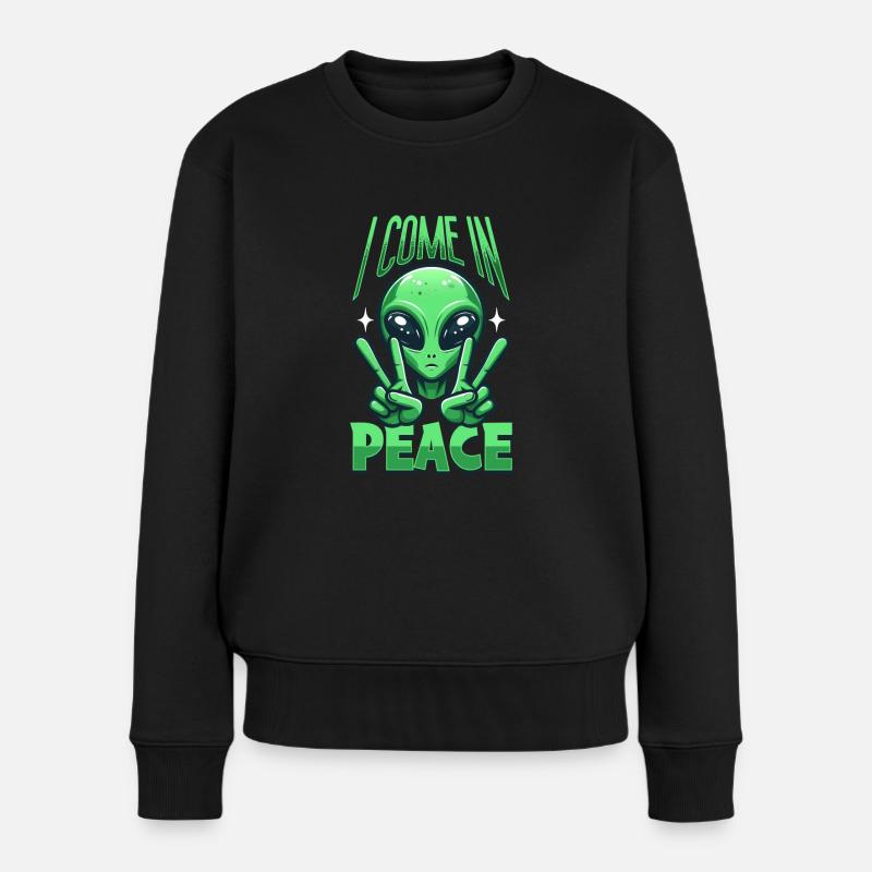 Alien Alien I Come in Peace Peace - Women's Premium Organic Jumper - black