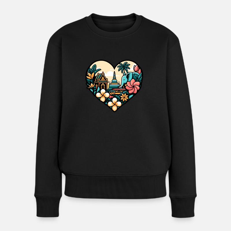 Thai-tempel Elefant Bangkok Pagode - Frauen Premium Bio Pullover - Schwarz