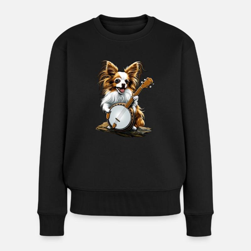 Papillon Hund Bluegrass Banjo Spieler - Frauen Premium Bio Pullover - Schwarz