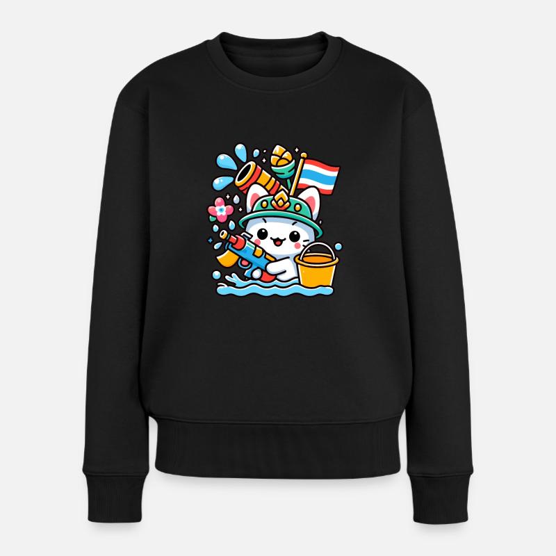 Niedlich Happy Songkran Thailand Urlaub - Frauen Premium Bio Pullover - Schwarz