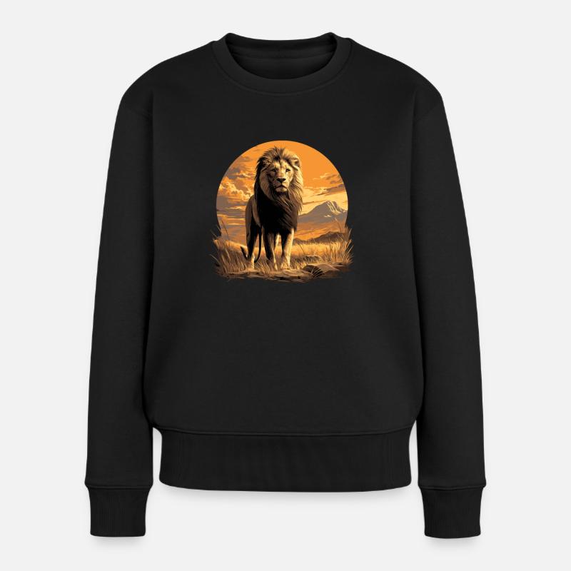 Lion Löwen Löwe - Frauen Premium Bio Pullover - Schwarz