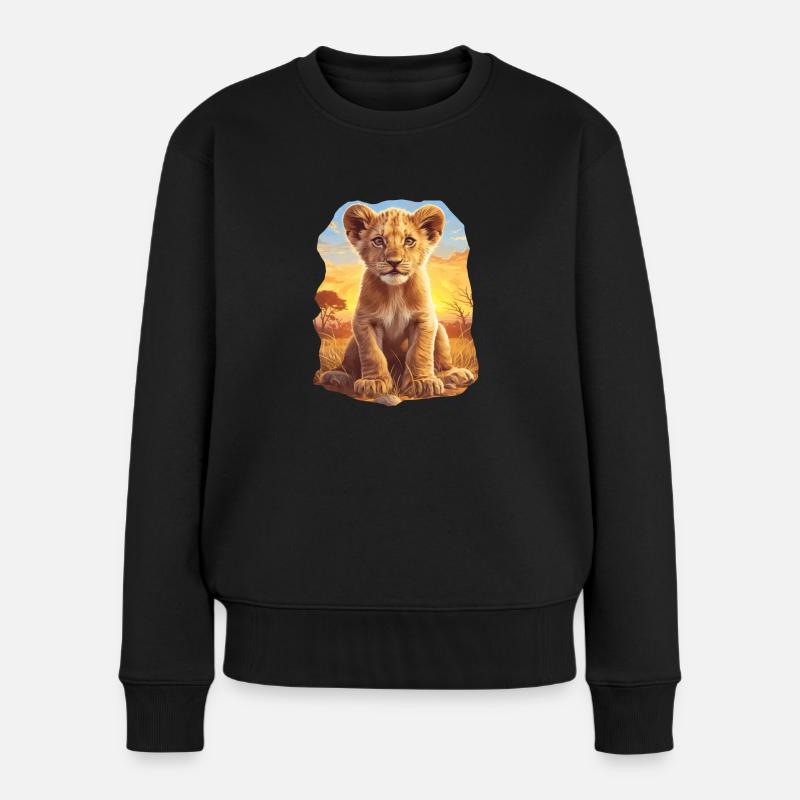 Lion Löwen Löwe - Frauen Premium Bio Pullover - Schwarz