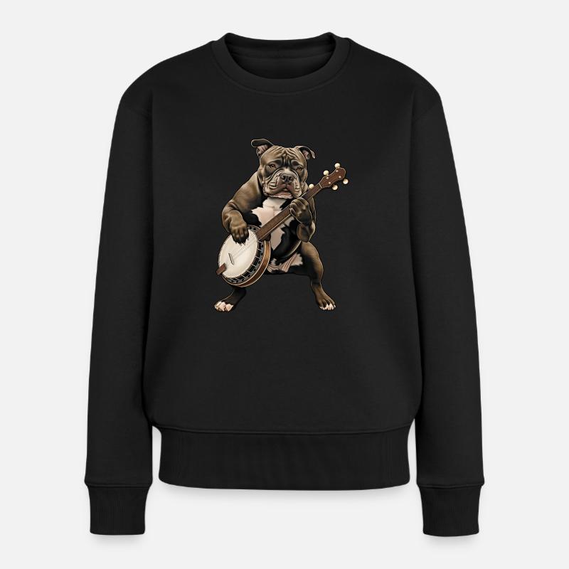 Pitbull Pittie Hund Bluegrass Banjo Spieler - Frauen Premium Bio Pullover - Schwarz