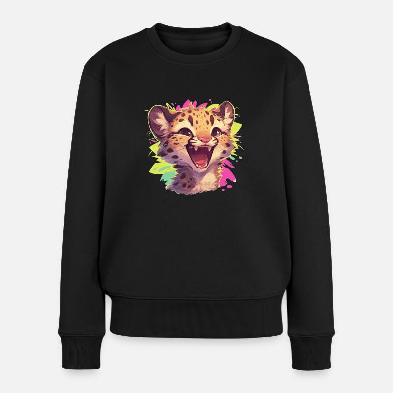 Leoparden Leopard - Frauen Premium Bio Pullover - Schwarz