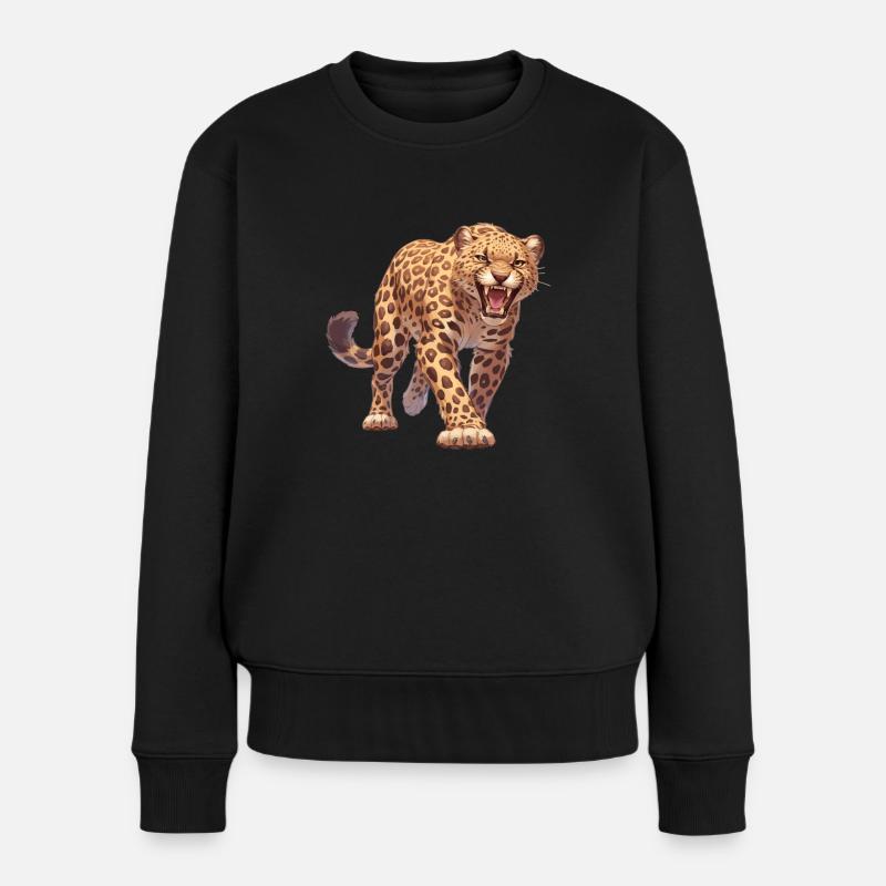 Leoparden Leopard - Frauen Premium Bio Pullover - Schwarz
