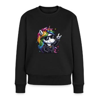 Rocker Einhorn Licorne Heavy Metal - Pull Premium bio Femme - noir - Devant - Julia (174cm)
