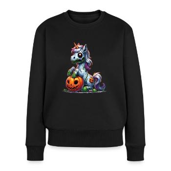Halloween Licorne Citrouille d’Halloween - Pull Premium bio Femme - noir - Devant - Julia (174cm)