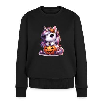 Halloween Licorne Citrouille d’Halloween - Pull Premium bio Femme - noir - Devant - Julia (174cm)