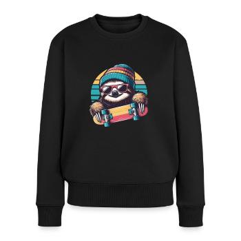 Paresseux patineur avec bonnet et lunettes de soleil - Pull Premium bio Femme - noir - Devant - Julia (174cm)