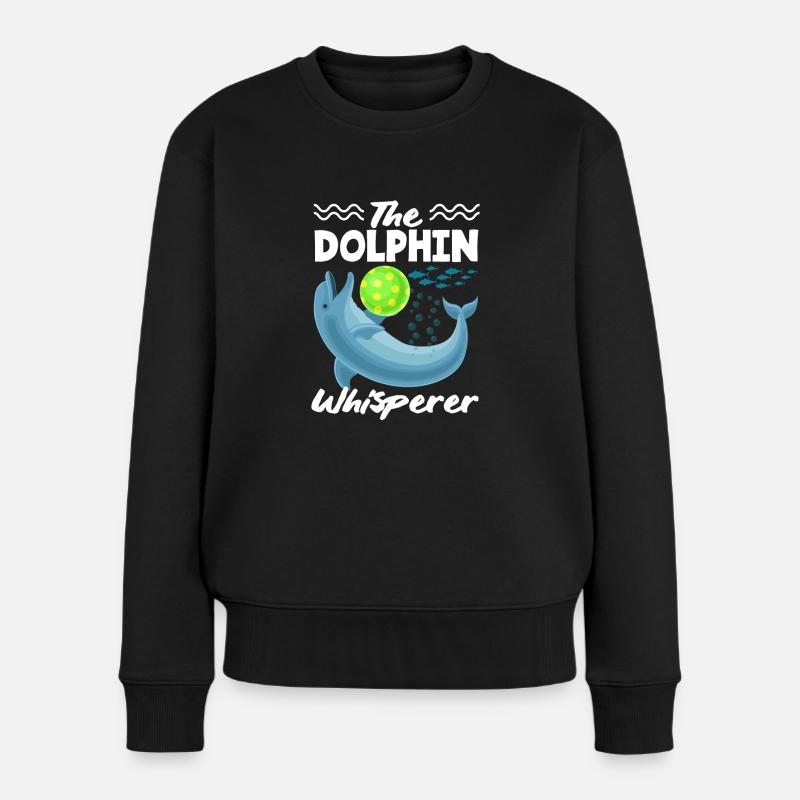 Der Delfinflüsterer mit Ball - Frauen Premium Bio Pullover - Schwarz