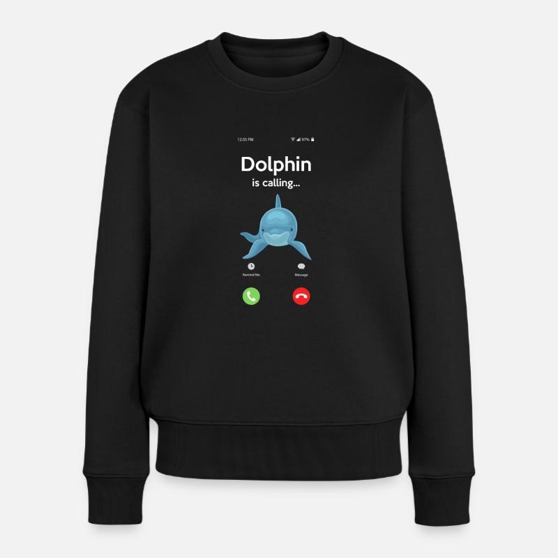 Delfin Ruft An Lustiges Tiermotiv - Frauen Premium Bio Pullover - Schwarz