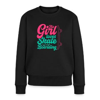 Skateboarding girl liebt Skateboarding Skaten - Frauen Premium Bio Pullover - Schwarz - Vorne - Julia (174cm)