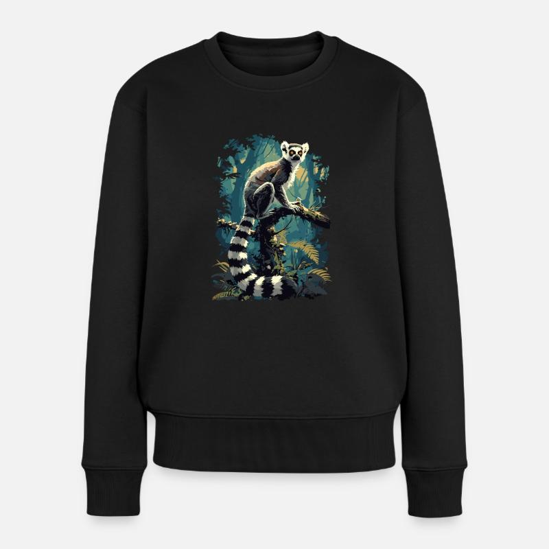 Lemuren Lemurs Lemur - Frauen Premium Bio Pullover - Schwarz