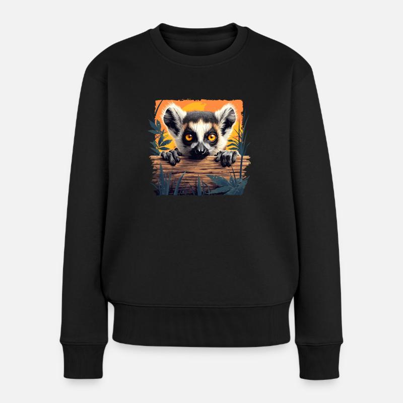 Lemuren Lemurs Lemur - Frauen Premium Bio Pullover - Schwarz