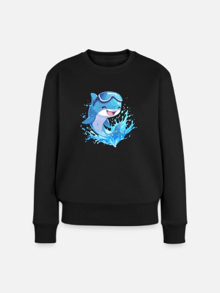 Dolphin Delfine Delfin - Frauen Premium Bio Pullover - Schwarz