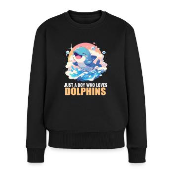 Dolphin Delfine Delfin - Frauen Premium Bio Pullover - Schwarz - Vorne - Julia (174cm)