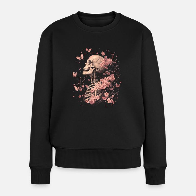 Skelett Blumen - Frauen Premium Bio Pullover - Schwarz