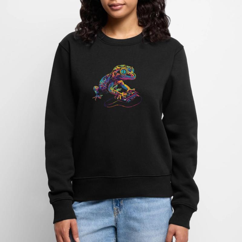 Leopard Gecko Eidechse Gaming Controller Popart Frauen Premium Bio Pullover