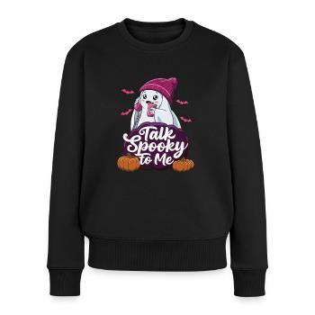 Halloween Ghost Funny Talk Spooky To Me - Frauen Premium Bio Pullover - Schwarz - Vorne - Julia (174cm)