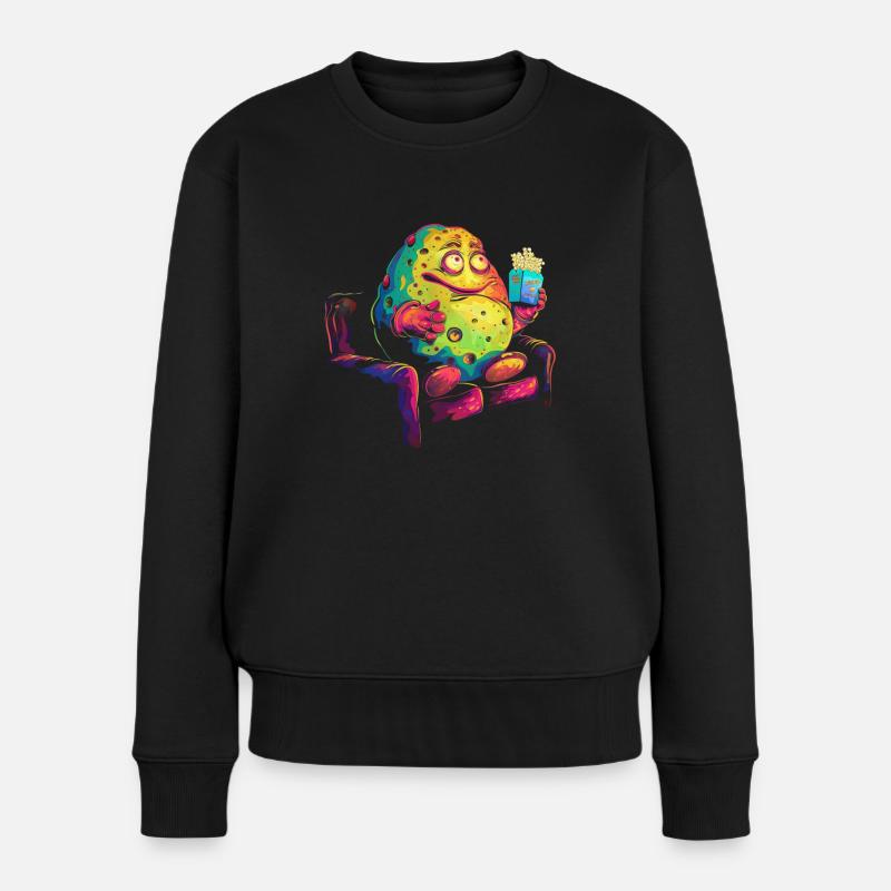 Kartoffel Couch Popcorn Popart - Frauen Premium Bio Pullover - Schwarz