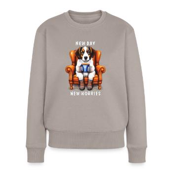 CHIEN NOUVEAU JOUR NOUVEAUX SOUCIS - Pull Premium bio Femme - taupe - Devant - Julia (174cm)