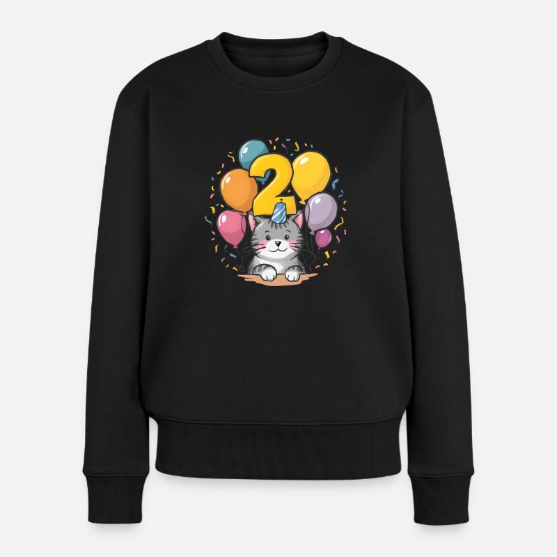 2. Geburtstag Katze Kätzchen Kindergeburtstag - Frauen Premium Bio Pullover - Schwarz