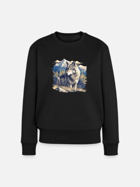 Wölfe Wolf - Frauen Premium Bio Pullover - Schwarz