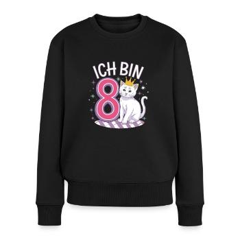 8. Geburtstag Katze Kätzchen Kindergeburtstag - Frauen Premium Bio Pullover - Schwarz - Vorne - Julia (174cm)