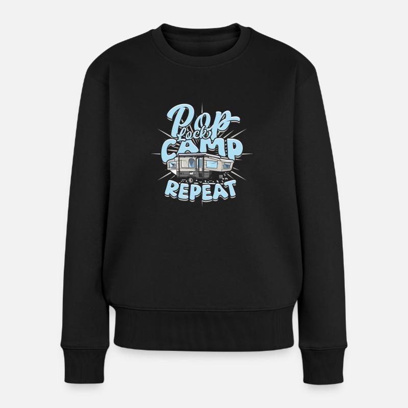 Pop Up Camper Faltcaravan Pop Lock Camp Repeat - Frauen Premium Bio Pullover - Schwarz