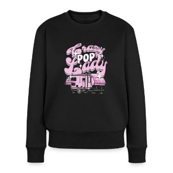 Pop Up Camper Faltcaravan Crazy Pop Lady - Frauen Premium Bio Pullover - Schwarz - Vorne - Julia (174cm)