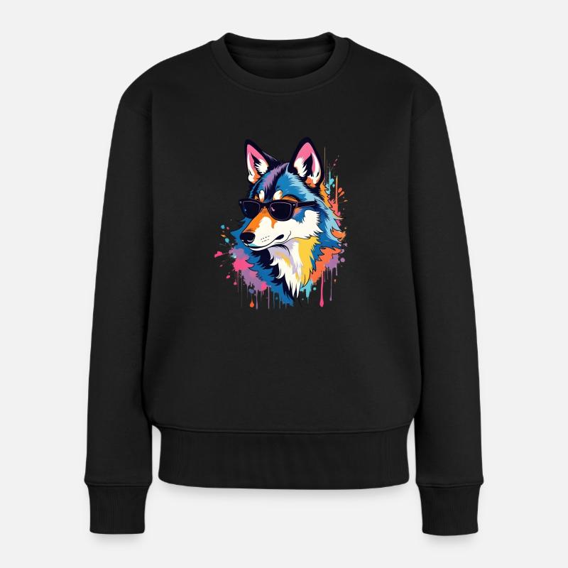 Wolf Kunst Kunstwerk Pop Art Wolfs - Frauen Premium Bio Pullover - Schwarz