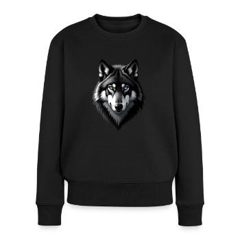 Wolf mit Blauen Augen Tier Motiv Kunst Wolf - Frauen Premium Bio Pullover - Schwarz - Vorne - Julia (174cm)